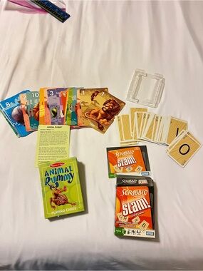 Scrabble Slam Card Game & Melissa Doug Animal Rummy Playing Cards Lot